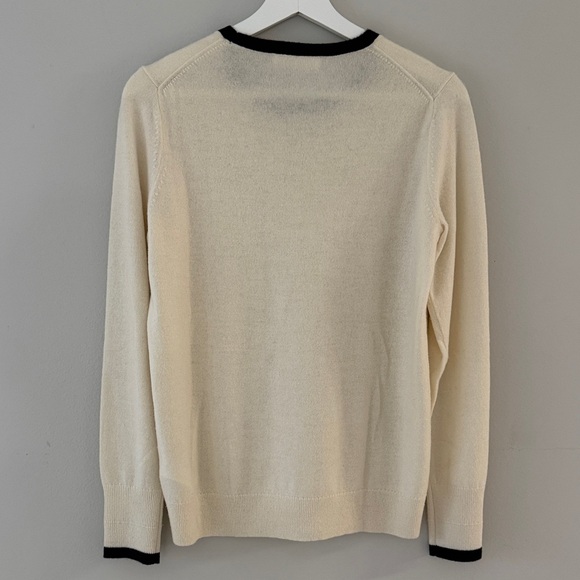 Everlane Cream Women Med Cashmere Crew Long Sleeve Sweater Black Ribbed Accents - Picture 2 of 9